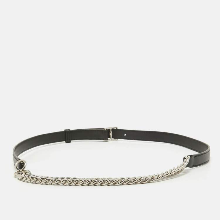 Pre Owned Hermès Black Box Leather and Chain Etriviere Belt 90CM