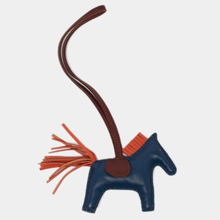 Pre Owned Hermès Bleu de Malte/Rouge H/Orange Poppy Milo Leather GriGri Rodeo Bag Charm PM