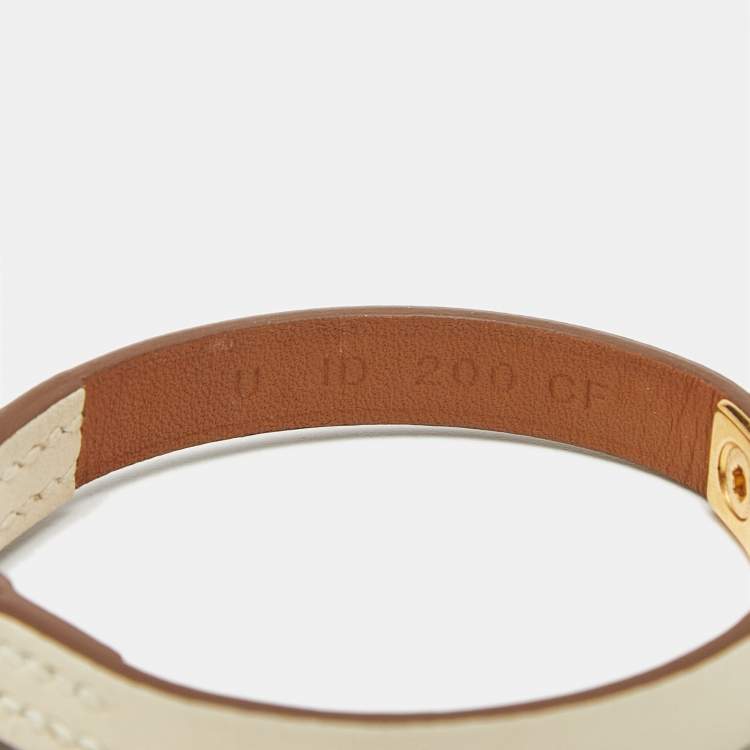 Pre Owned Hermès Rivale Mini Cream Leather Gold Plated Bracelet