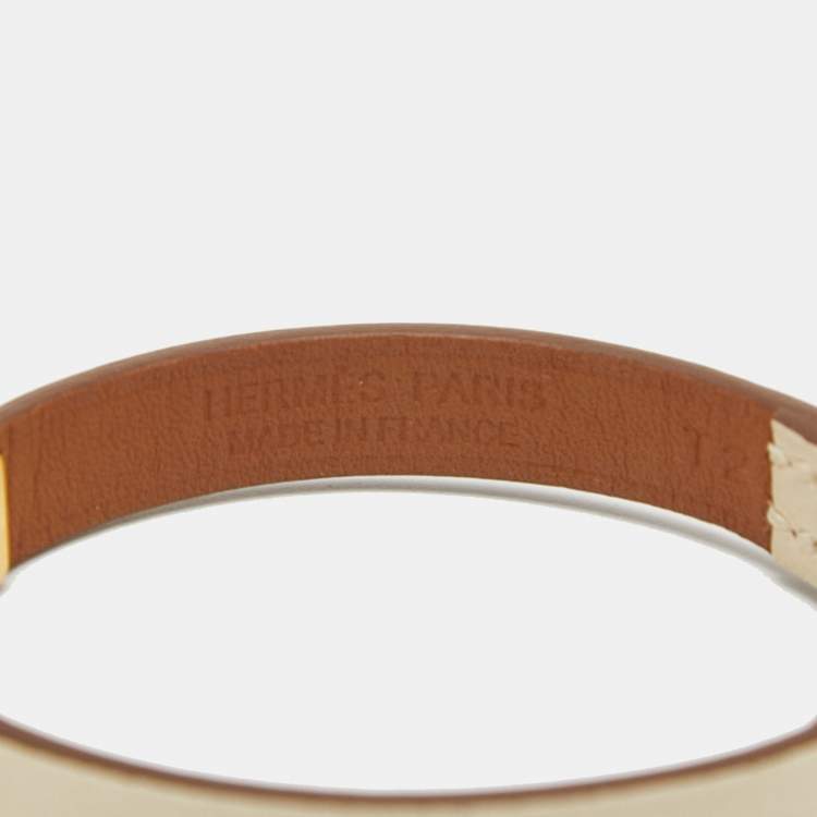 Pre Owned Hermès Rivale Mini Cream Leather Gold Plated Bracelet