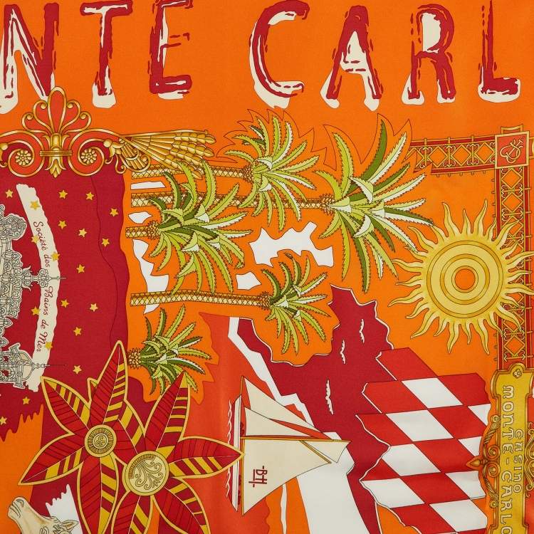 Pre Owned Hermes Orange/Red Monte Carlo Silk Scarf