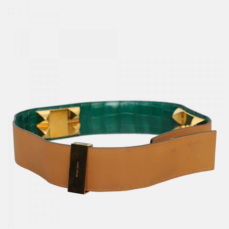 Pre Owned Shiny Porosus Crocodile Collier De Chien CDC Belt 70