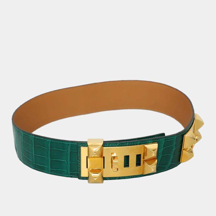 Pre Owned Shiny Porosus Crocodile Collier De Chien CDC Belt 70