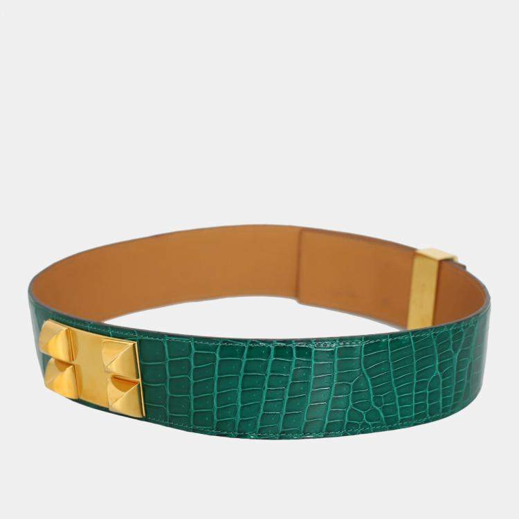 Pre Owned Shiny Porosus Crocodile Collier De Chien CDC Belt 70