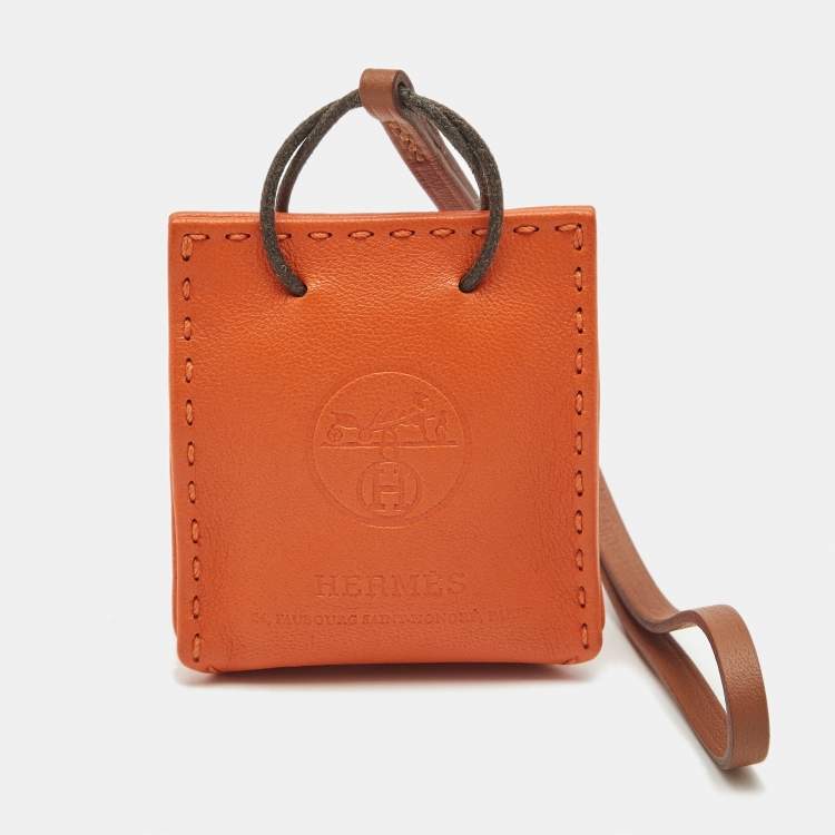Pre Owned Hermès Orange Lambskin and Swift Leather Milo Bag Charm