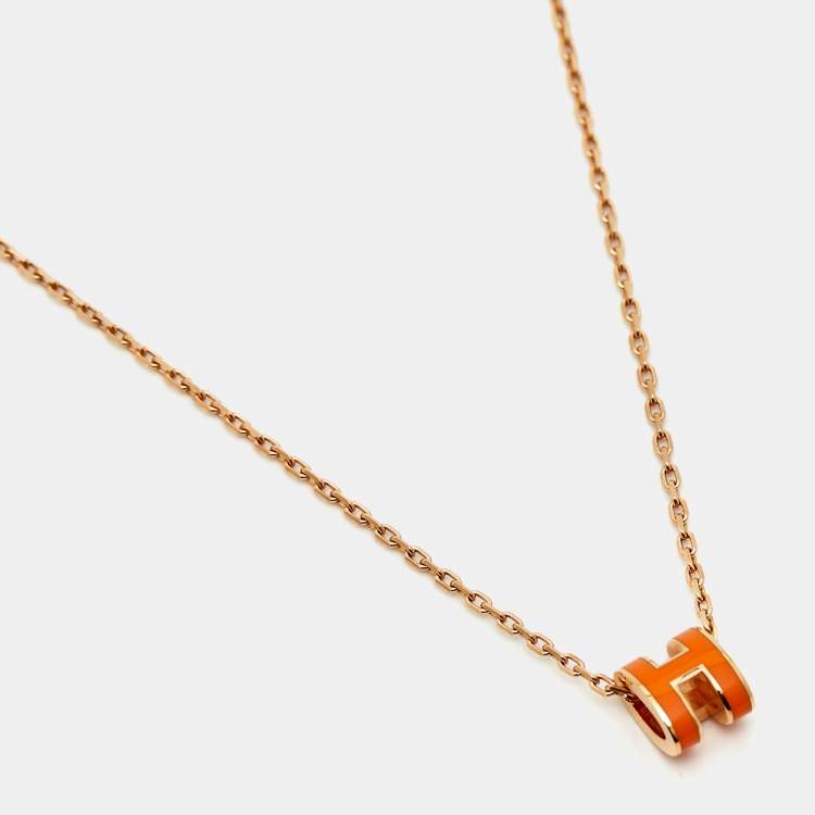 Pre Owned Hermès Mini Pop H Enamel Gold Plated Necklace