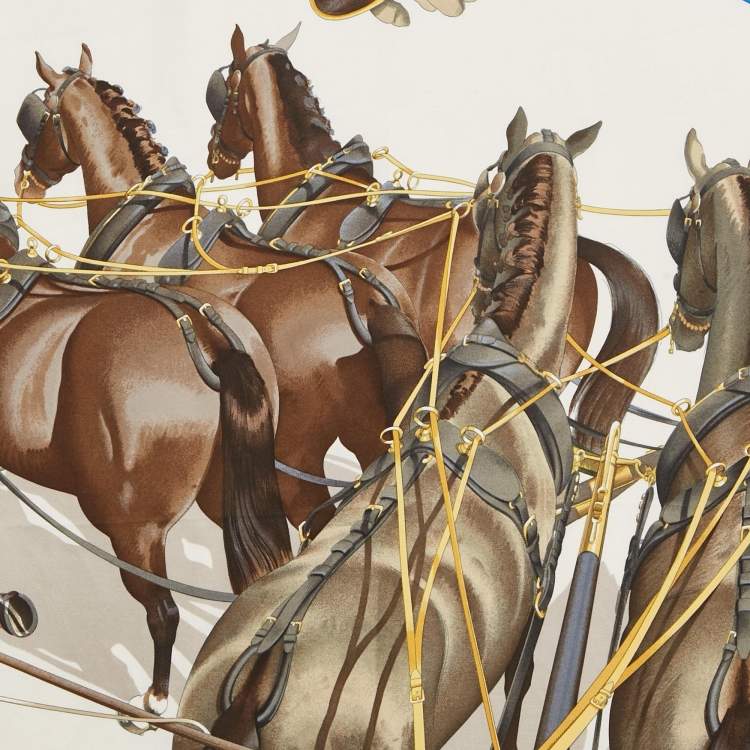 Pre Owned Hermès White Attelage en Arbalete Silk Scarf