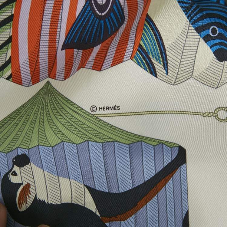 Pre Owned Hermès White Silk Lanternes, Ballons et Cocardes Scarf
