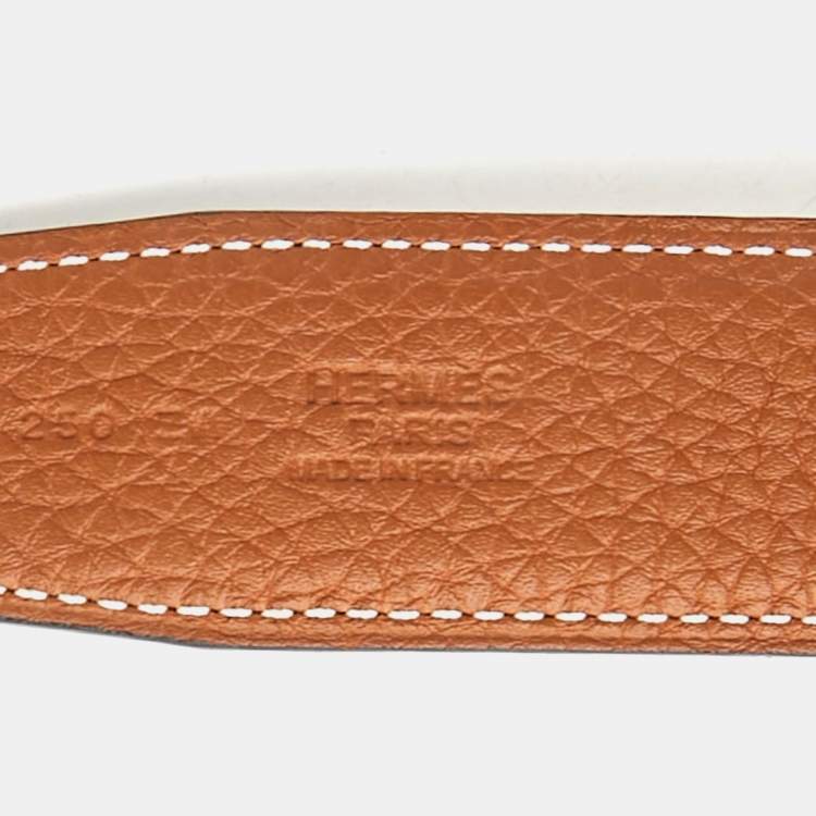 Pre Owned Hermès Noir/Gold Box and Togo Leather Guilloche H Buckle Reversible Belt 85 CM