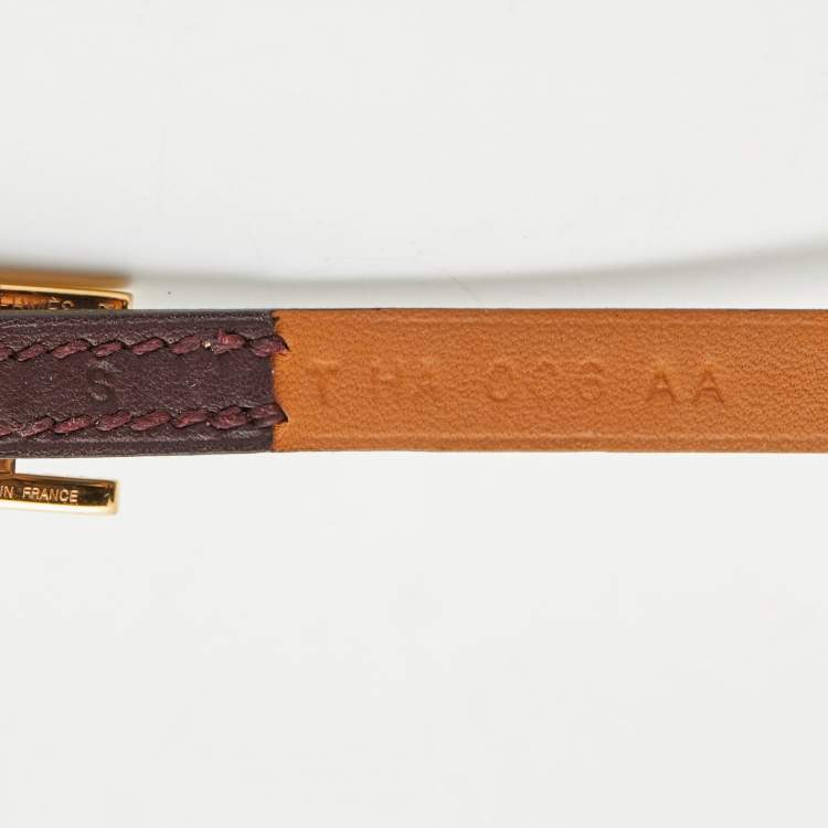 Pre Owned Hermes  Hapi 3 Grand Wrap Leather Gold Plated  Triple Tour Wrap Bracelet 