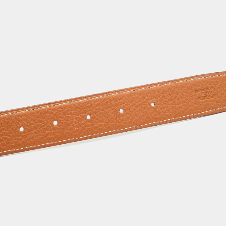 Pre Owned Hermes Gold/Black Epsom and Box Leather H Buckle Reversible Belt 85CM
