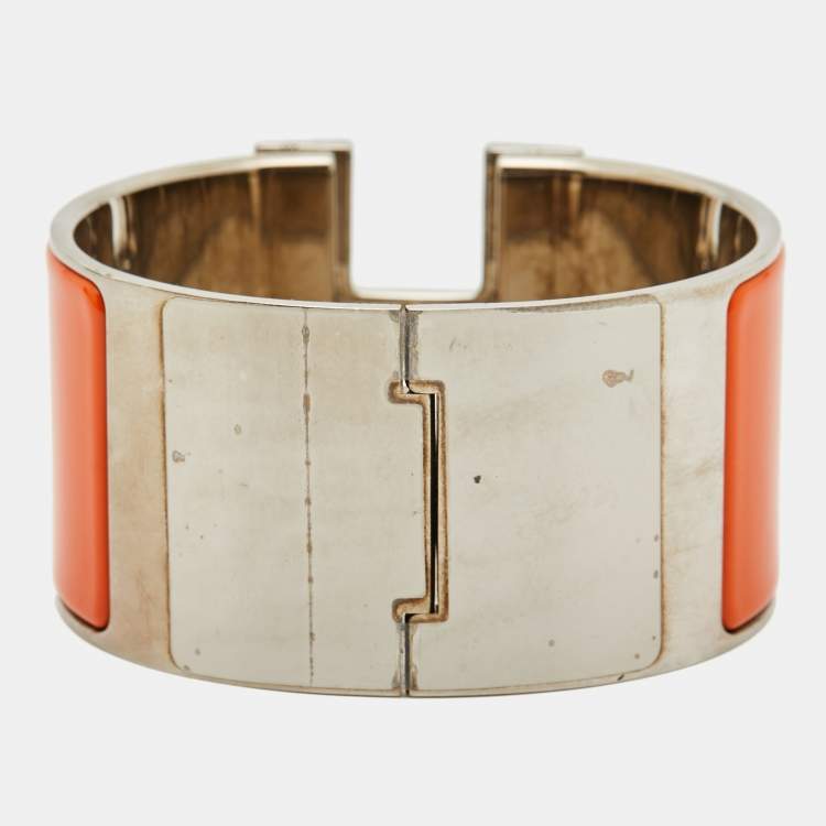 Pre Owned Hermès Clic Clac H Enamel Palladium Plated Extra Wide Bracelet