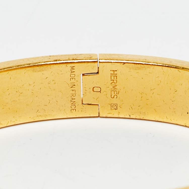 Pre Owned Hermès Clic H White Enamel Gold Plated Bracelet