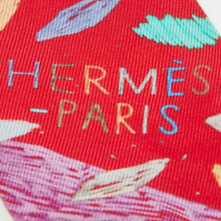 Pre Owned Hermes Red Chacun Fait Son Nid Silk Twilly
