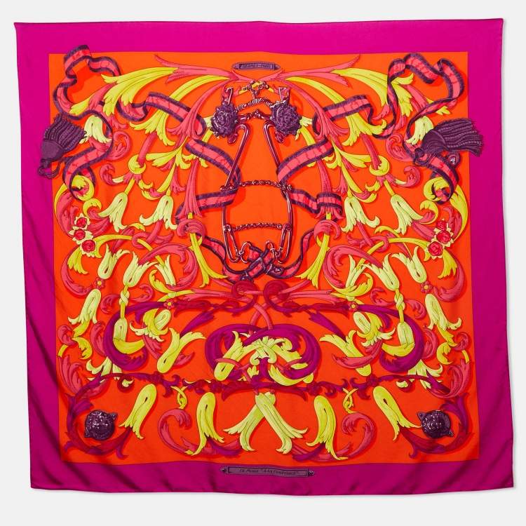 Pre Owned Hermès Orange Le Mors a La Conetable Silk Scarf