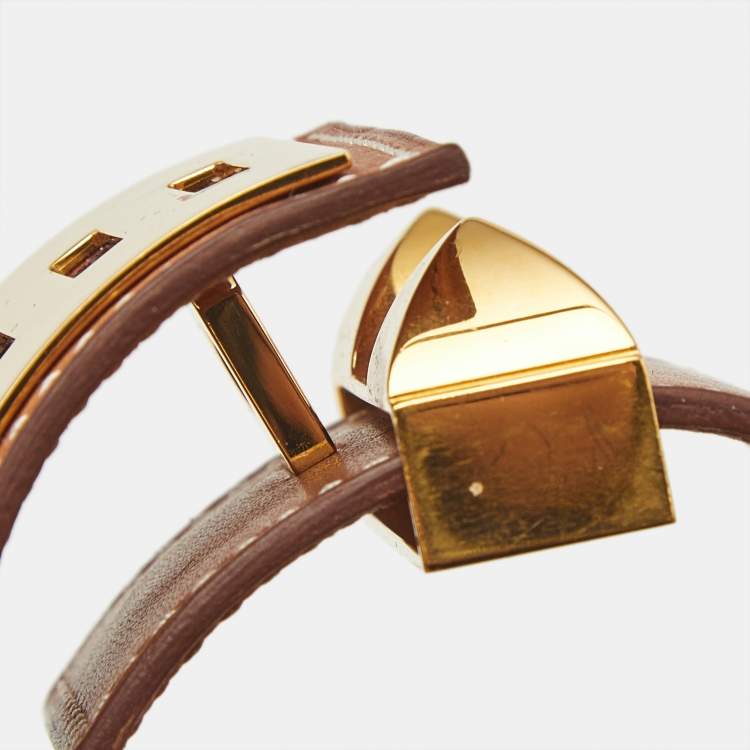 Pre Owned Hermès Collier de Chien Leather Gold Plated Bracelet