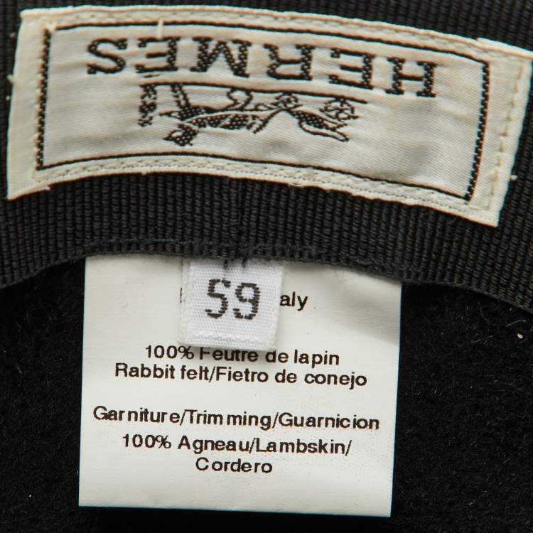 Pre Owned Hermès Black Rabbit Felt Fedora Hat Size 59