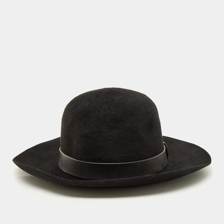 Pre Owned Hermès Black Rabbit Felt Fedora Hat Size 59