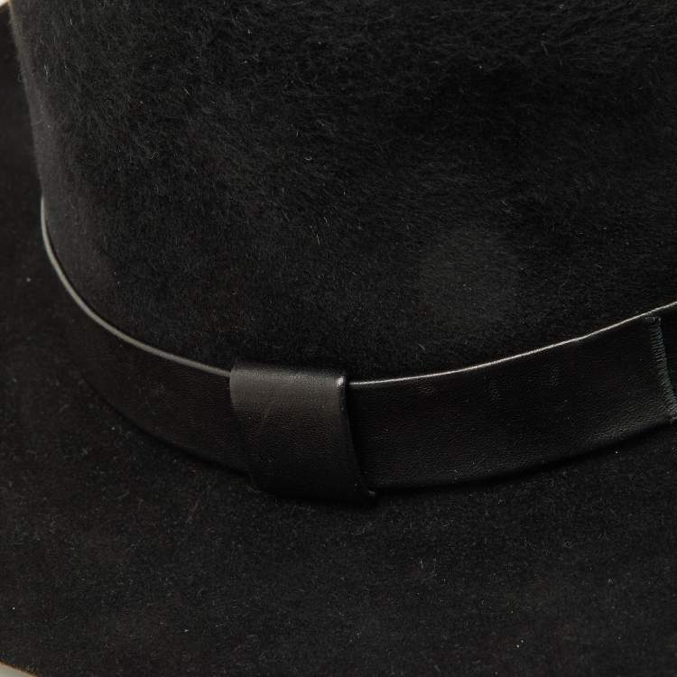 Pre Owned Hermès Black Rabbit Felt Fedora Hat Size 59