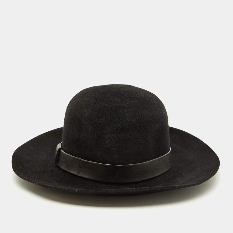 Pre Owned Hermès Black Rabbit Felt Fedora Hat Size 59