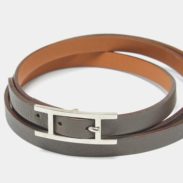 مملوكة مسبقًا Hermes Hapi 4 Quad Tour Leather Palladium Plated  Bracelet