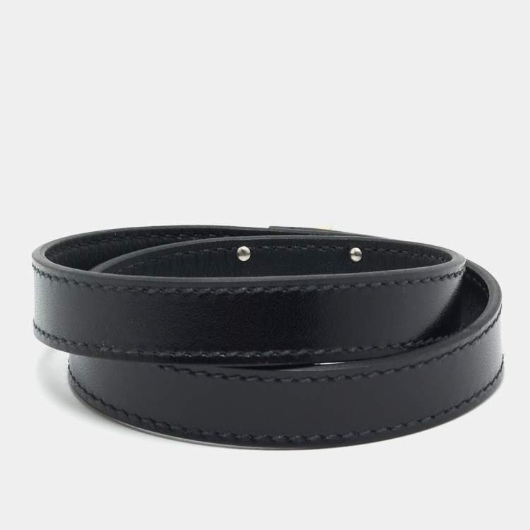 Pre Owned Hermès Kelly Double Leather Palladium Plated Double Wrap Bracelet