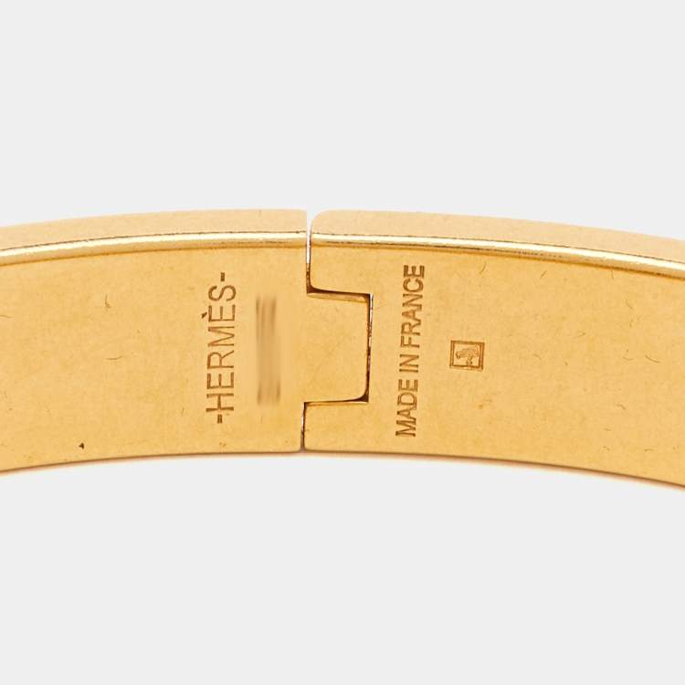 Pre Owned Hermes Lizard Skin Gold Plated Narrow Hinged Bangle Bracelet