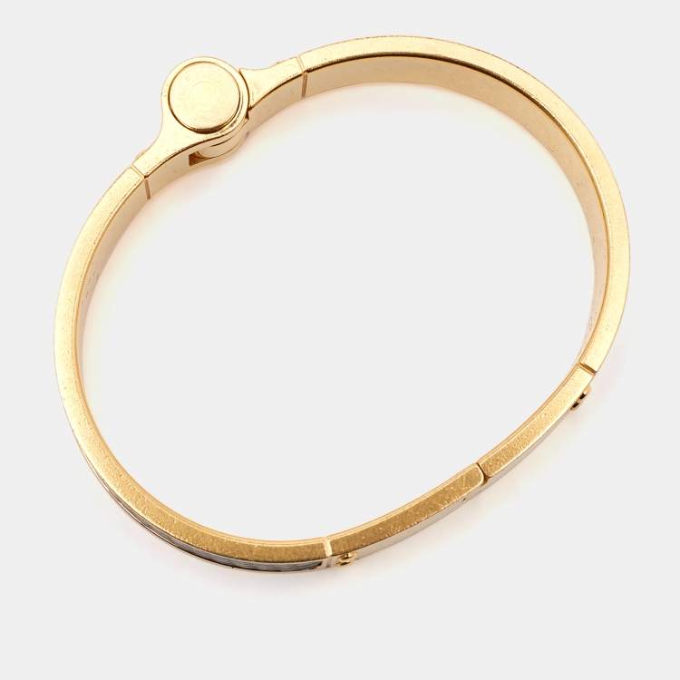 Pre Owned Hermes Lizard Skin Gold Plated Narrow Hinged Bangle Bracelet