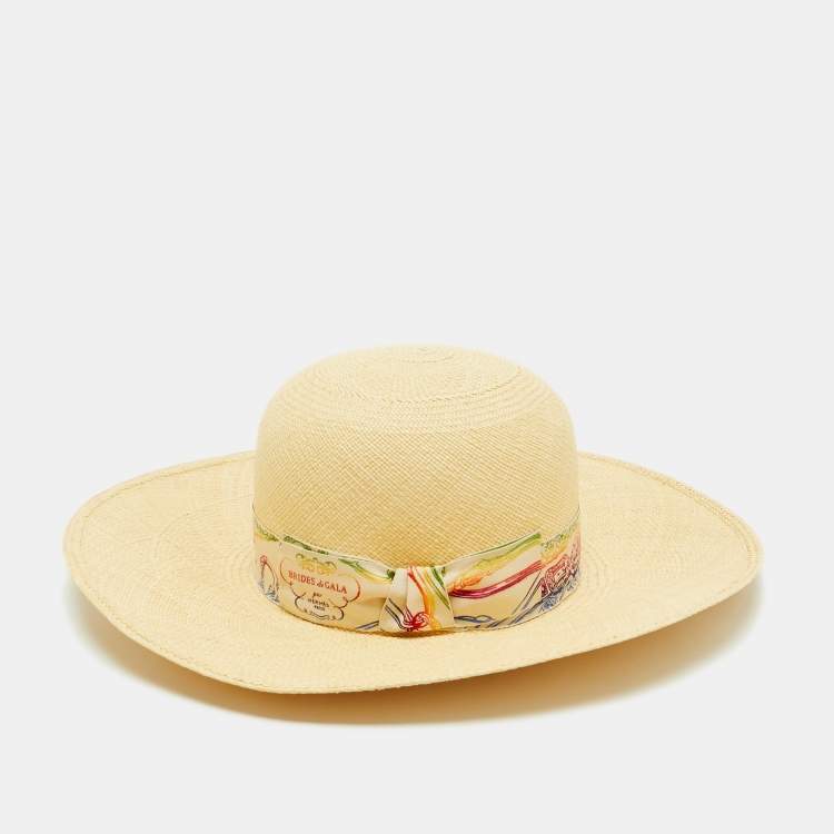 Pre Owned Hermes Cream Straw Brides De Gala Hat Size 56