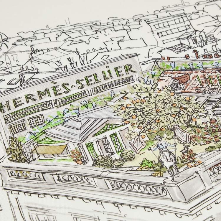 Pre Owned Hermes Cream Silk Un Jardin Sur Le Toit Scarf