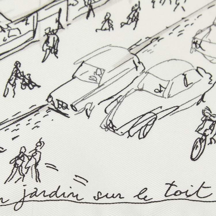 Pre Owned Hermes Cream Silk Un Jardin Sur Le Toit Scarf