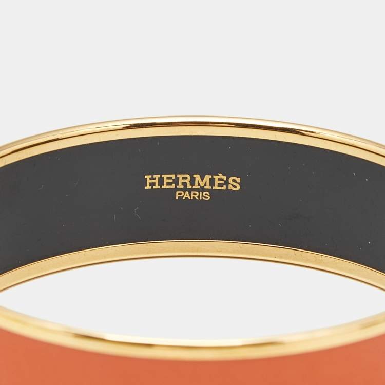 Pre Owned Hermes Caleche Orange Enamel Gold Plated Bracelet