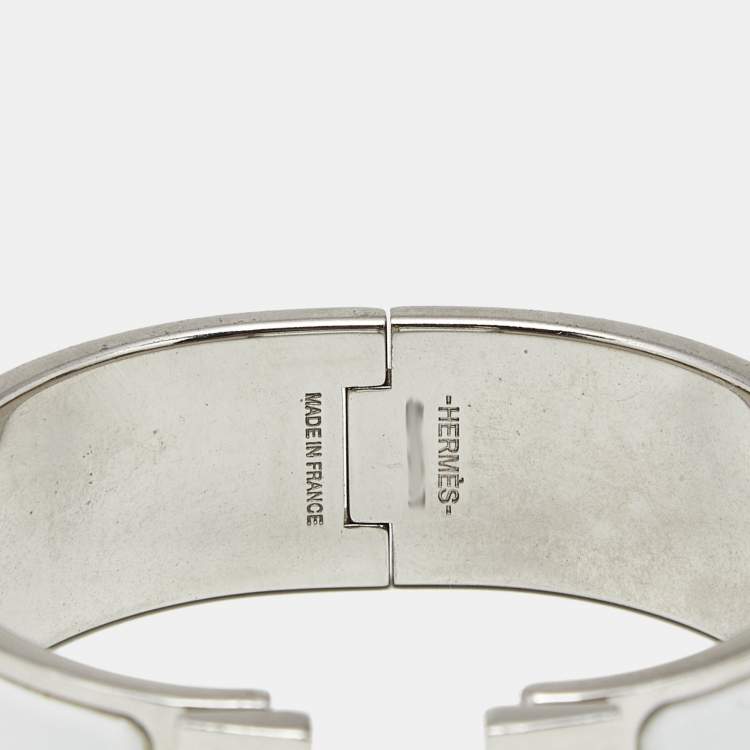 Pre Owned Hermes Clic Clac H White Enamel Palladium Plated Bracelet 
