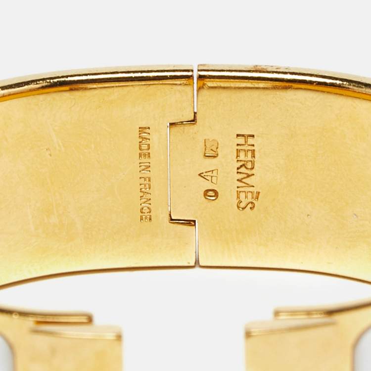 Pre Owned Hermès Clic Clac H White Enamel Gold Plated Bracelet