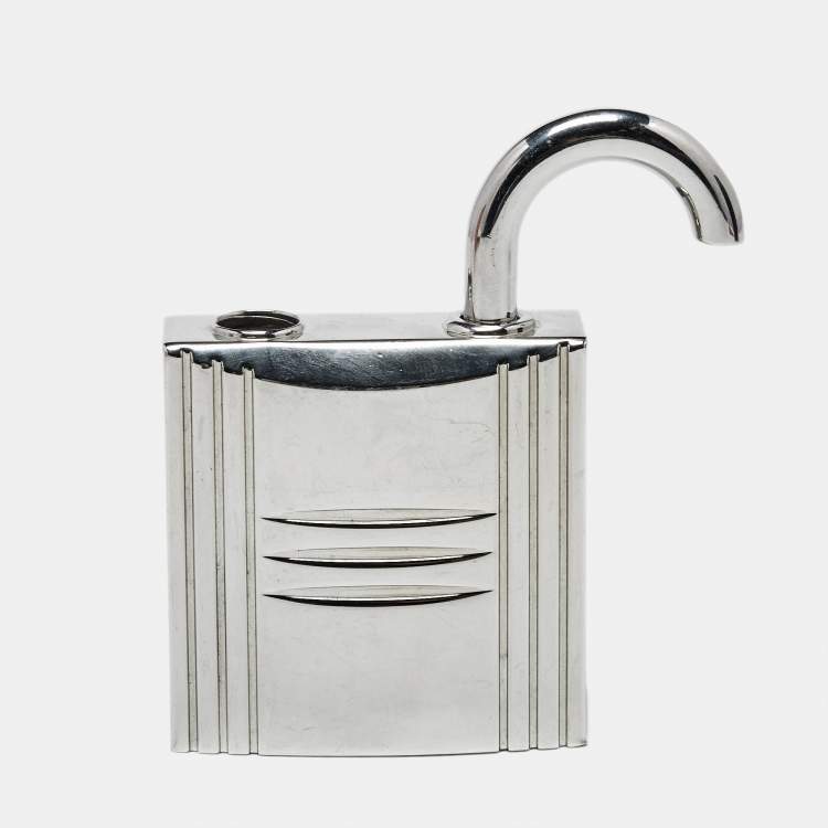 Pre Owned Hermès Padlock Silver Tone Refillable Parfum Bag Charm