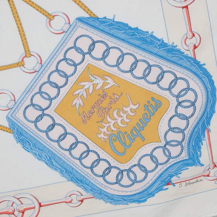 Pre Owned Hermes White Cliquetis Print Scarf 