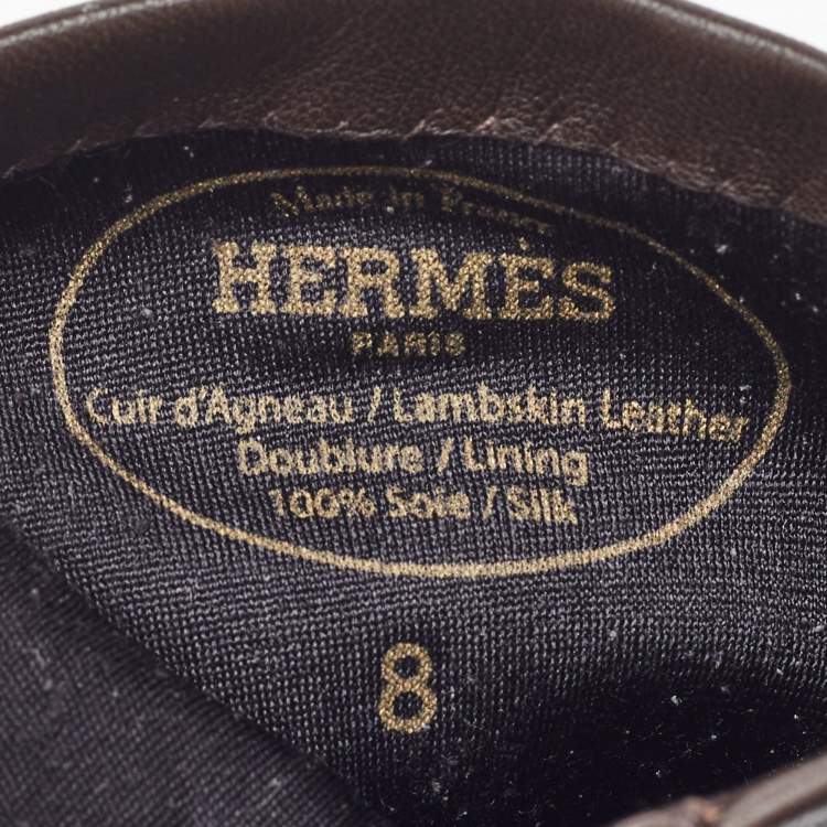 Pre Owned Hermes Dark Brown Leather Clou de Selle II Gloves Size 8