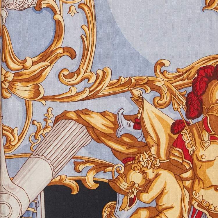 Pre Owned Hermès Navy Blue Printed Cashmere Blend Grand Carrosse Pour Un Ambassadeur Shawl