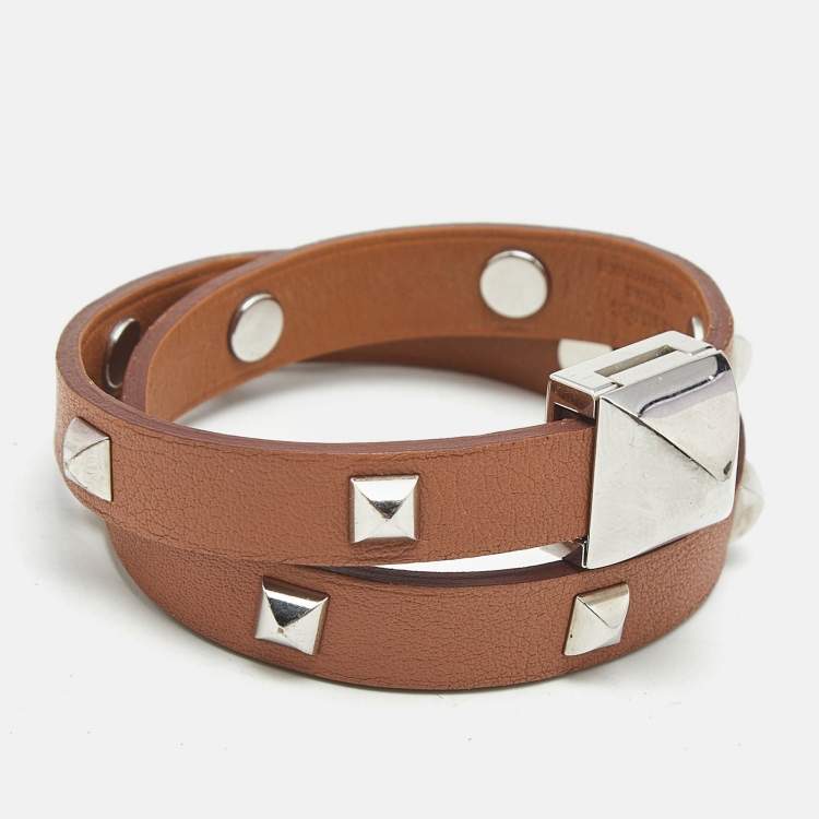 Pre Owned Hermès Medor Infini Brown Leather Silver Tone Wrap Bracelet