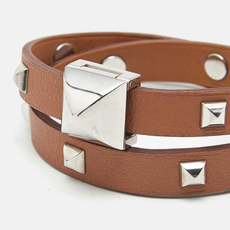 Pre Owned Hermès Medor Infini Brown Leather Silver Tone Wrap Bracelet