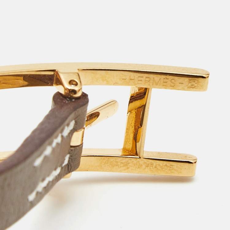 Pre Owned Hermès Hapi 3 Leather Gold Plated Wrap Bracelet 