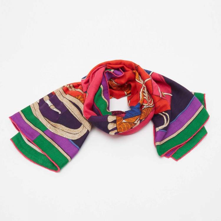 Pre Owned Hermès Multicolor Cashmere Blend Zouaves Et Dragons Scarf 