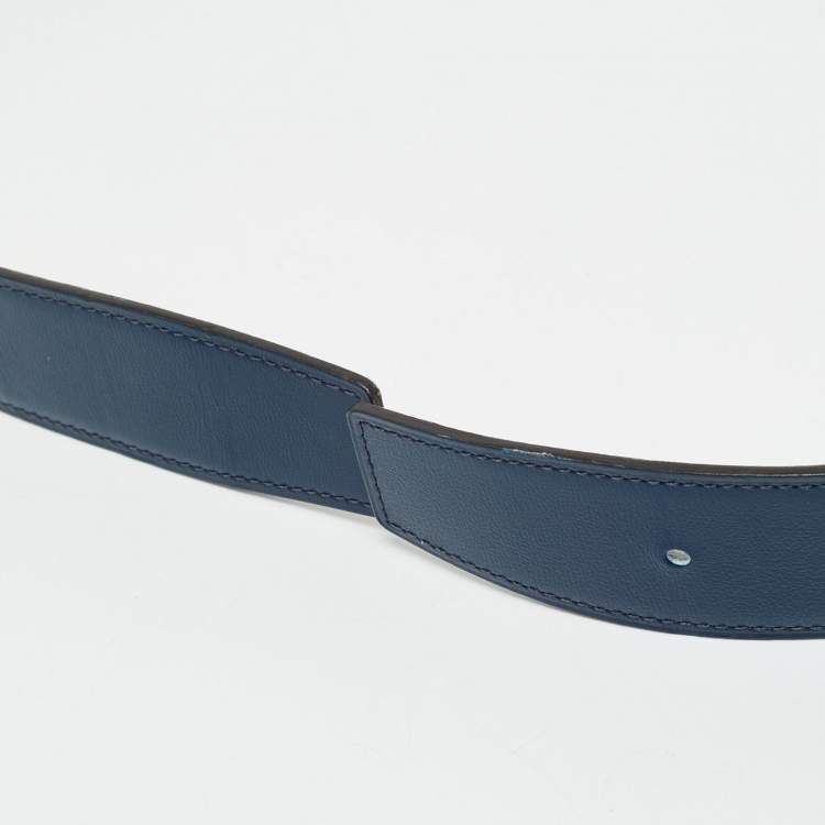 Pre Owned Hermes Bleu de Malte/Craie Box and Togo Leather Reversible Belt Strap 95 CM