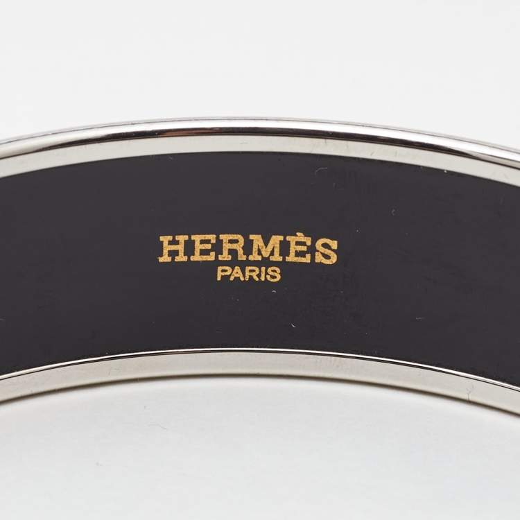 Pre Owned Hermès Printed Enamel Palladium Plated Set of 2 Bangle Bracelet