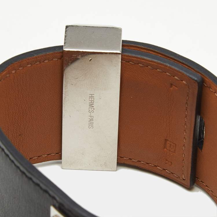 Pre Owned Hermès Collier de Chien Leather Palladium Plated Bracelet