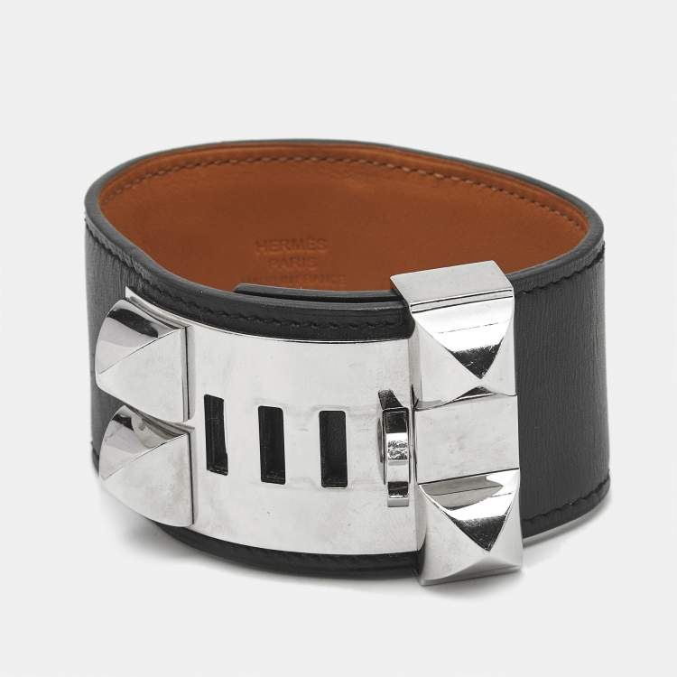 Pre Owned Hermès Collier de Chien Leather Palladium Plated Bracelet