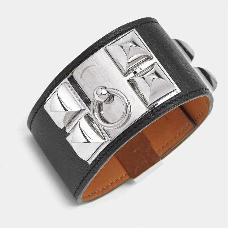 Pre Owned Hermès Collier de Chien Leather Palladium Plated Bracelet