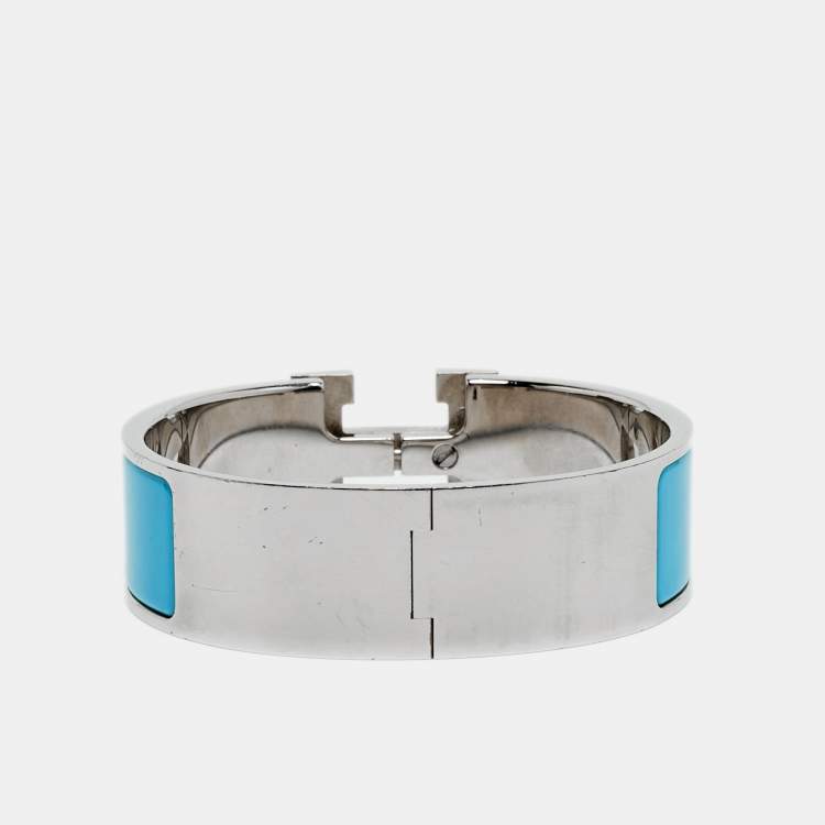 Pre Owned Hermes Clic Clac H Enamel Palladium Plated Wide Bracelet