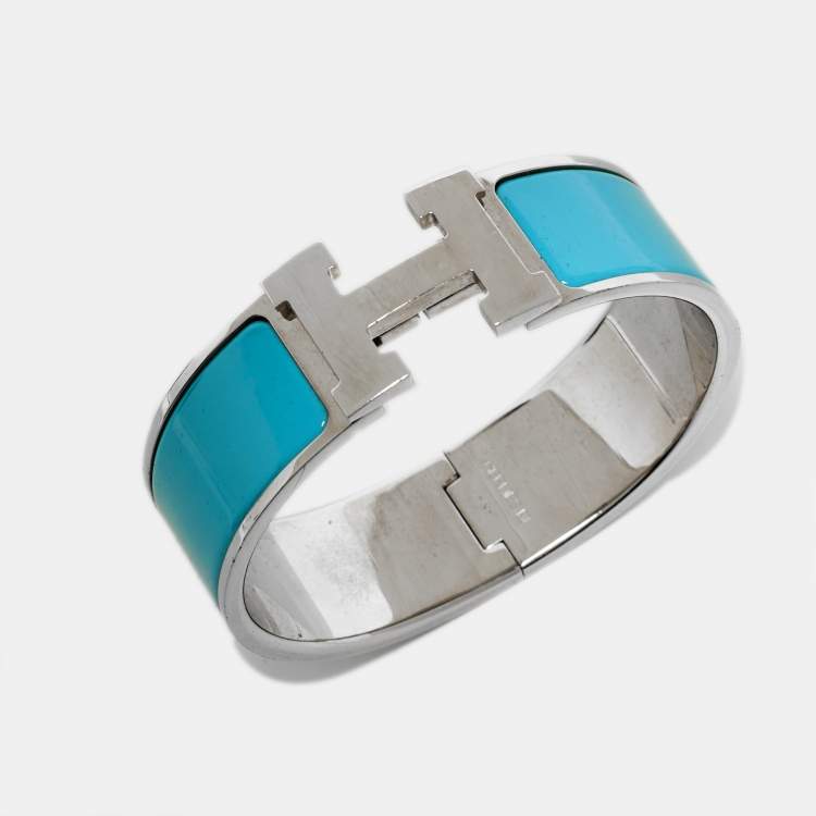 Pre Owned Hermes Clic Clac H Enamel Palladium Plated Wide Bracelet
