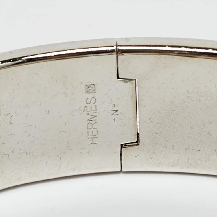 Pre Owned Hermes Clic Clac H Enamel Palladium Plated Wide Bracelet